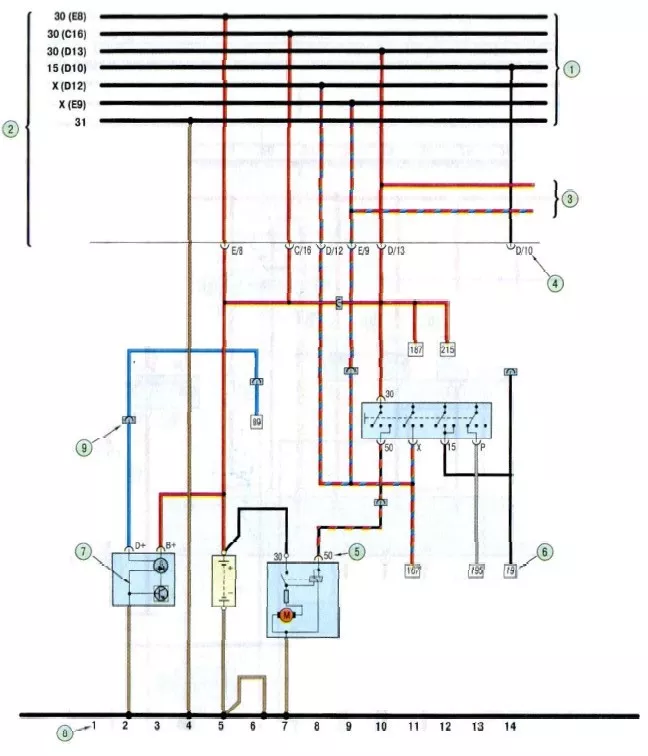 Схема 1. Соединения генераторной установки и системы пуска двигателя