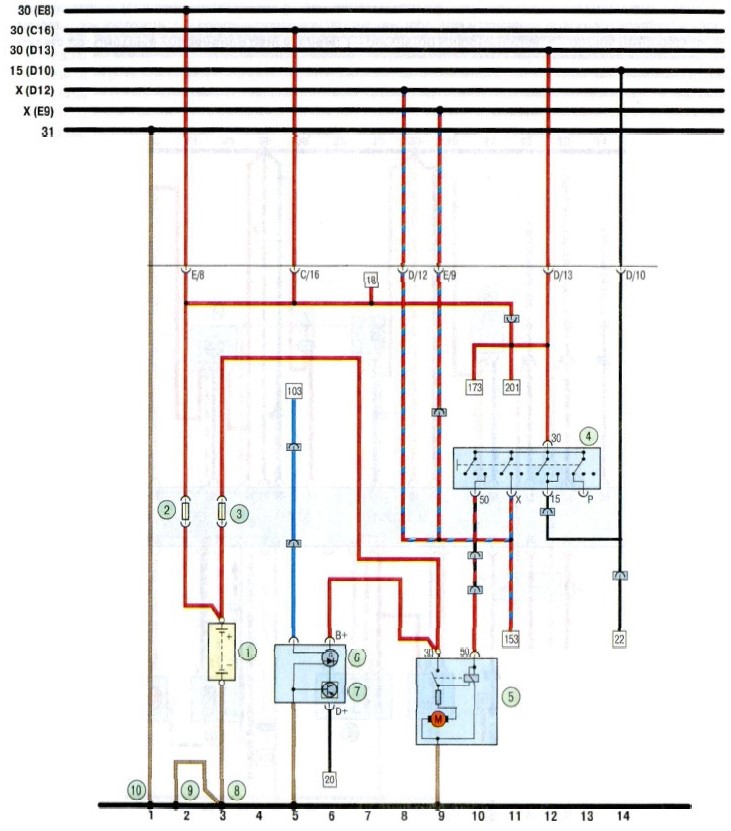 Схема 1. Підключення генераторної установки і системи пуску двигуна
