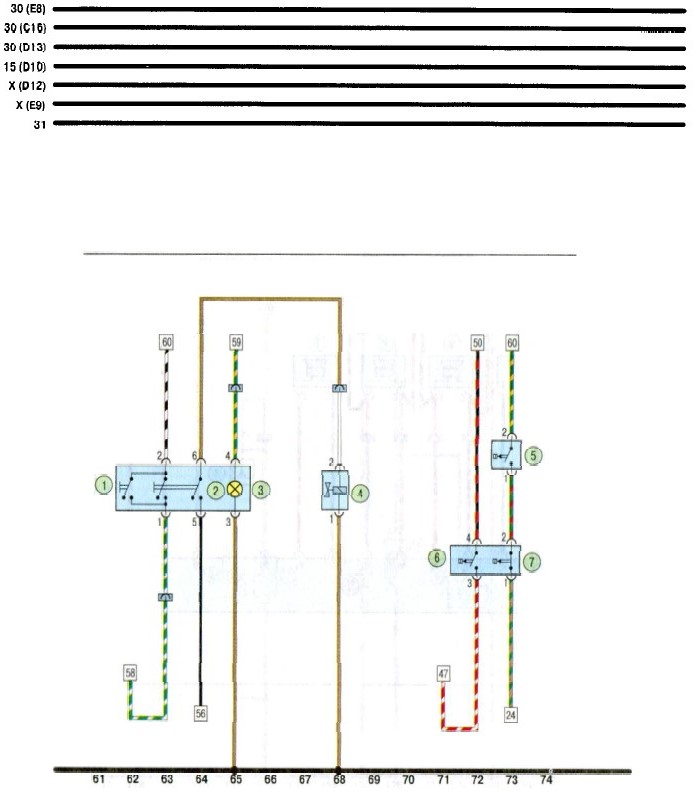 Схема 4. Выключатель кондиционера, электромагнитный клапан режима рециркуляции, высоковольтный и низковольтный выключатели