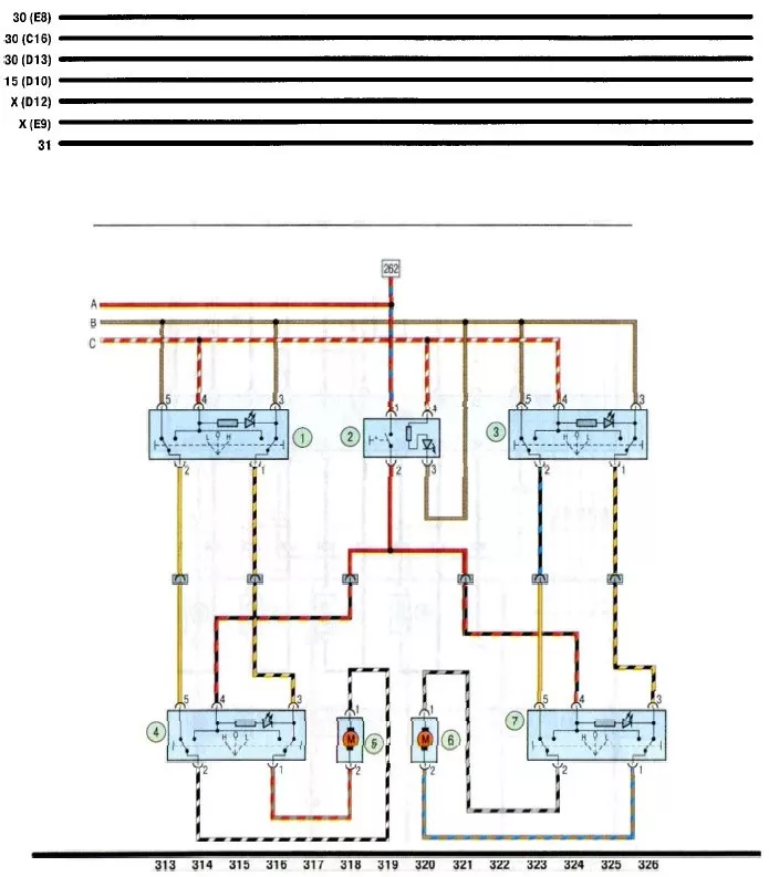 Схема 21. Блок выключателей стеклоподъемников