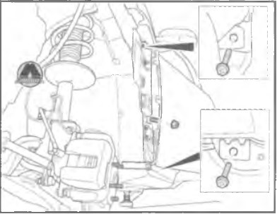 Встановити та затягнути болти (2) та гайки (1) кріплення до передньої стійки кузова
