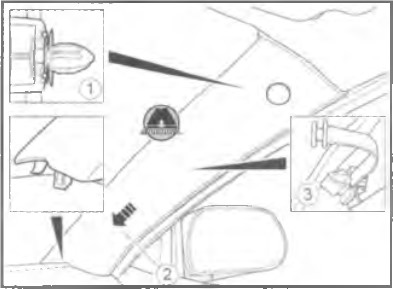 Натиснути на панель облицювання передньої стійки кузова і зафіксувати її притискним затискачем (1)