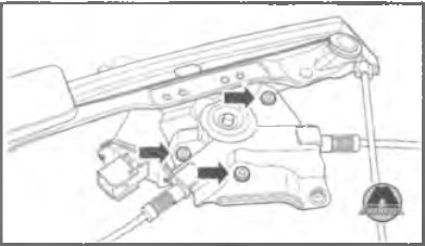 Викрутити болти кріплення електромотора сервоприводу механізму склопідйомника передніх дверей
