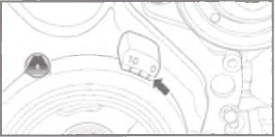 Положению поршня первого цилиндра в ВМТ соответствует установка метки на шкиве коленчатого вала напротив метки «О» на передней крышки цепи привода ГРМ